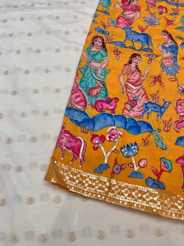 Pure Silk Jerry Butta with Kalamkari Position Print Dupatta ( Full Set )