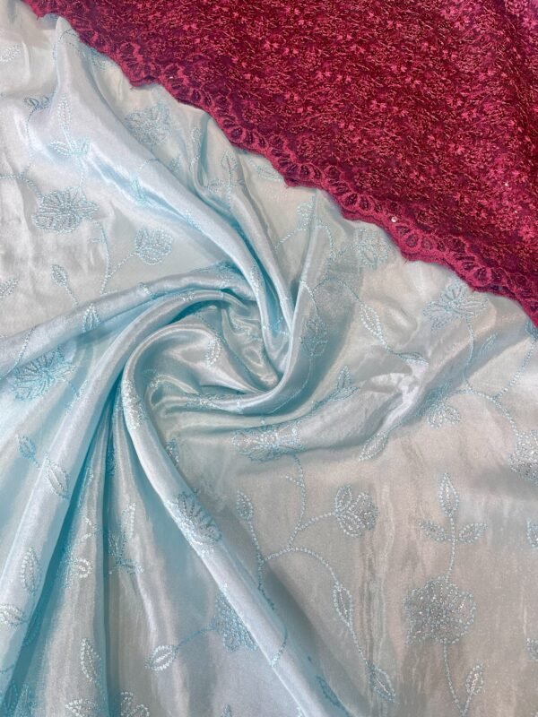 Tissue Self Work Sare with Net Chicken Work Blouse ( Full Set )