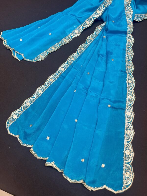 Chinon Dark Sky Blue Cut Work Dupatta ( 2.5 mtr )