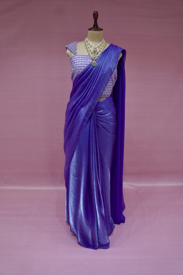 Suade falling silk fabric saree with heavy stone Embroidery blouse ( Full Set )