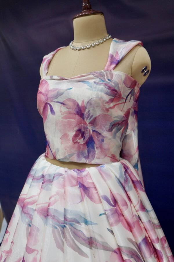 Glass Tissue With Floral prints Long Frock ( Full Set ) - Image 2