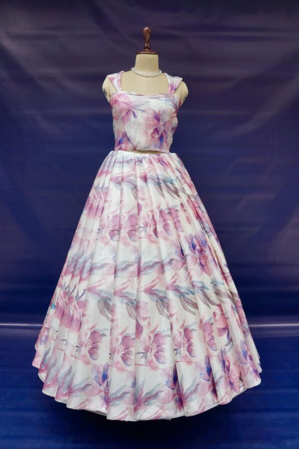 Glass Tissue With Floral prints Long Frock ( Full Set )