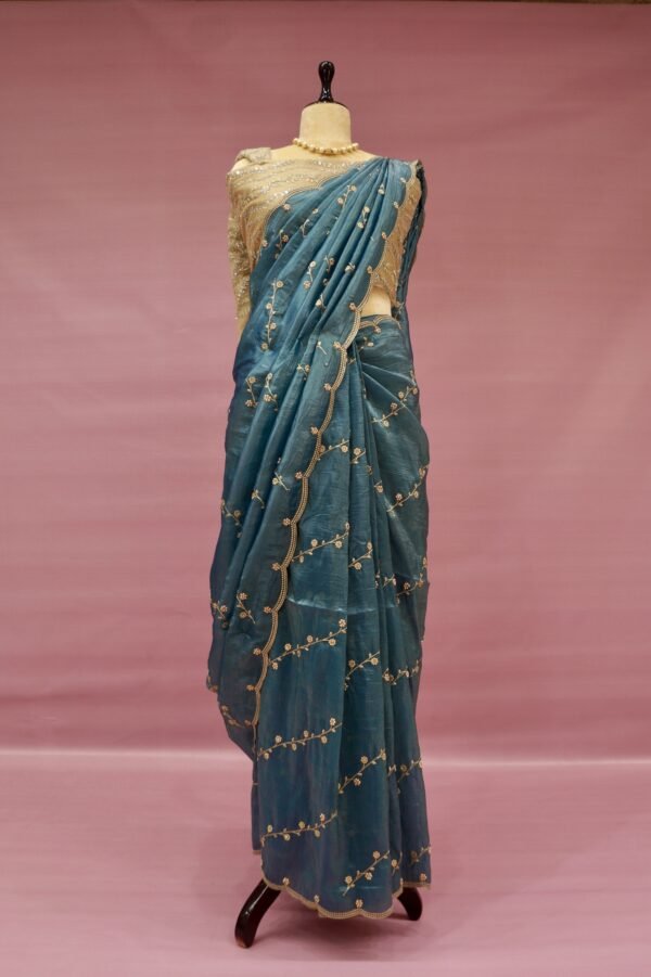 Banaras Crush Tissue saree with Netted Blouse ( Full Set )