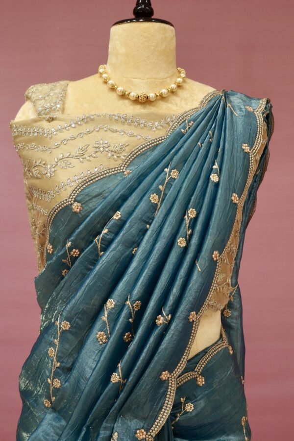 Banaras Crush Tissue saree with Netted Blouse ( Full Set ) - Image 2