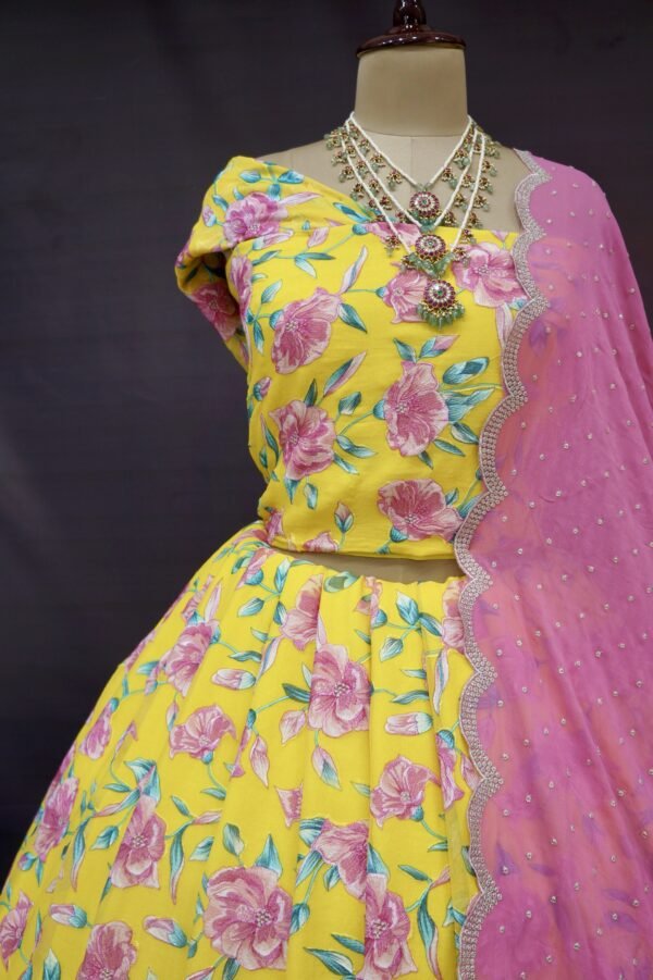 Gerorgette Floral Digital Print with Thread Work Lehenga with Gerorgette cut work Dupatta ( Full Set ) - Image 2
