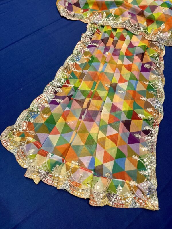 Georgette Multi Colour Print Sequence Cut Work Dupatta ( 2.50 mtrs )