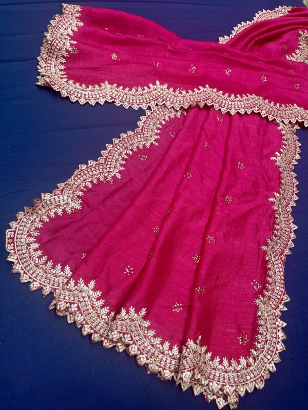 Pink Semi Falling Rawsilk Cut Work Dupatta ( 2.50 mtrs )