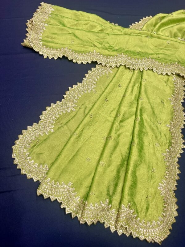 Parrot Green Semi Falling Rawsilk Cut Work Dupatta ( 2.50 mtrs )