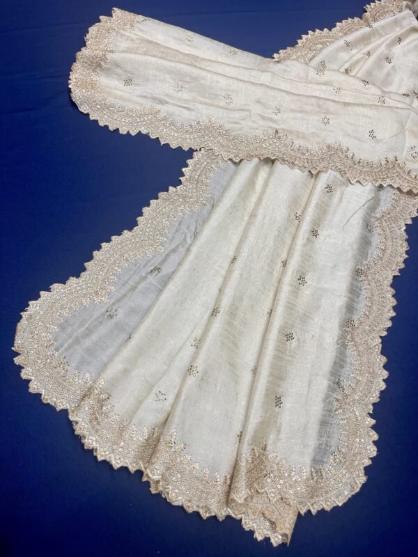 Half White Semi Falling Rawsilk Cut Work Dupatta ( 2.50 mtrs )