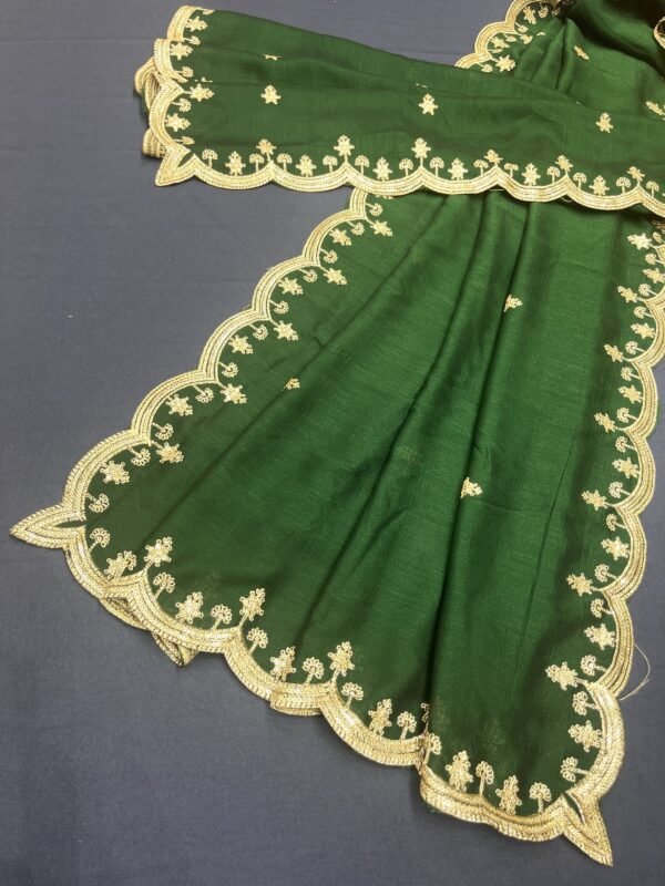 Bottle Green Semi Falling Rawsilk Cut Work Dupatta ( 2.50 mtrs )