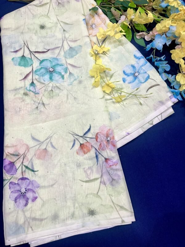 Tibhi silk floral print with Jerry work (5.5 saree)