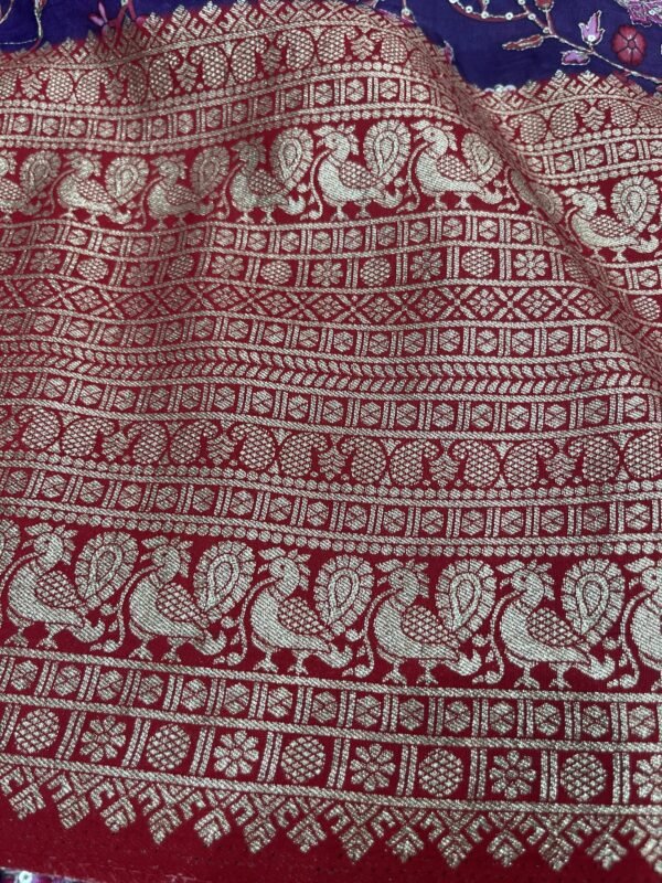Russian silk all over position print with Jaqard border with self blouse along with self dupatta cut work ( Full Set ) - Image 2