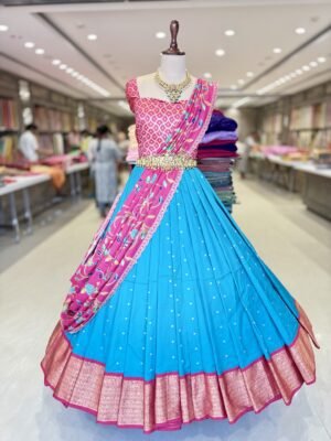 Pure Kanchi Pattu Fabric with Banaras blouse and Kalankari position dupatta. ( Full Set )