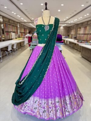 Chandiri lehenga with Pythani border along with chinon cut work dupatta ( Full Set )