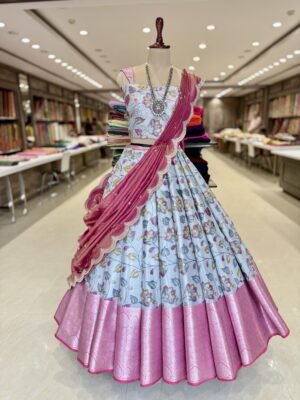 Organza Tissue Kalankari fabric with Tissue cut work Dupatta ( Full set )