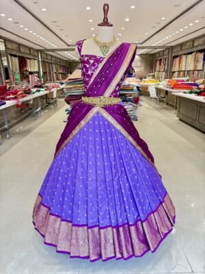 Pure Kanchi Pattu Fabric with pure Tusser Silk All over Design along with Pattu Dupatta ( Full Set )