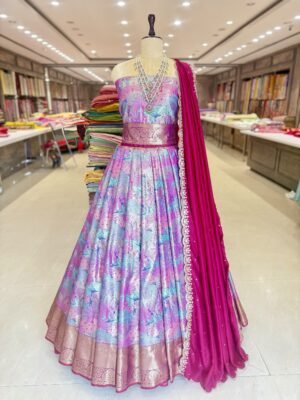 Tissue Banaras lehenga with self blouse along with cut work  dupatta (full set)