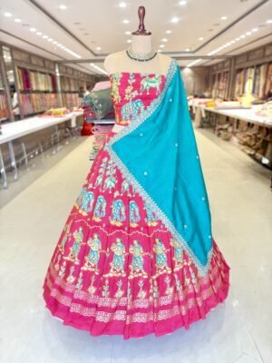 Tissue position print lehenga with self blouse along with tissue cut work dupatta (Fullset)