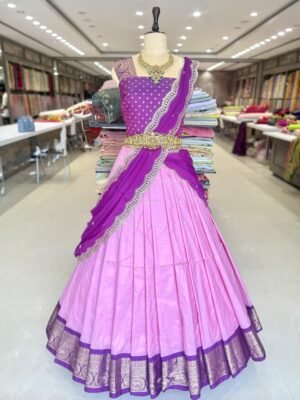 Pure Kanchi pattu with Kanchi border with Banaras blouse along with cut work chinon dupatta (Full Set)