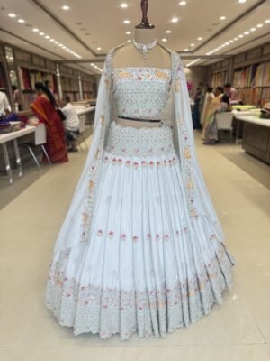 Tissue lehenga with all over botti along with heavy  border with self blouse with self dupatta with cut work border (full set)