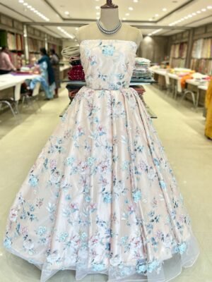Important net floral work with sequence along with motti work Long Frock (full set)