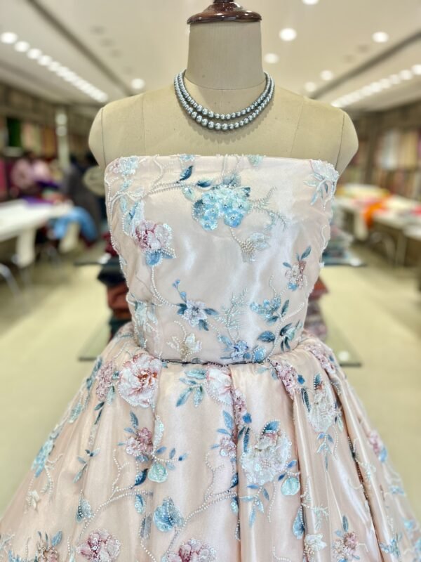 Important net floral work with sequence along with motti work Long Frock (full set) - Image 2