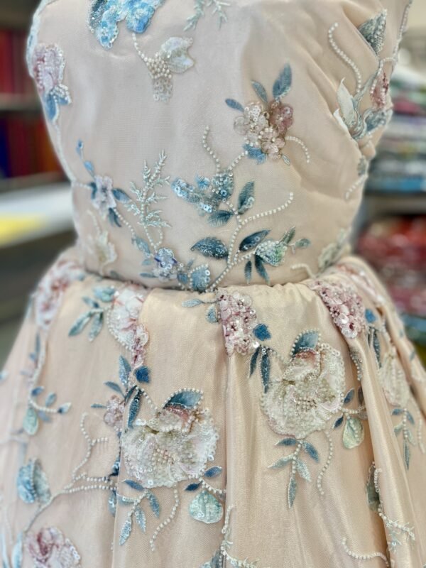 Important net floral work with sequence along with motti work Long Frock (full set) - Image 3