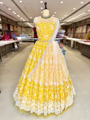 Thread work lehenga with self blouse along with Cut Work dupatta ( full set )