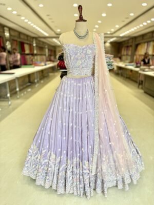 Tissue lehenga with seqance and jarqan work with self blouse Along with cut work dupatta (full set)