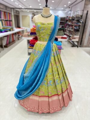 Tissue position print with self blouse  along with crush silk cut work dupatta