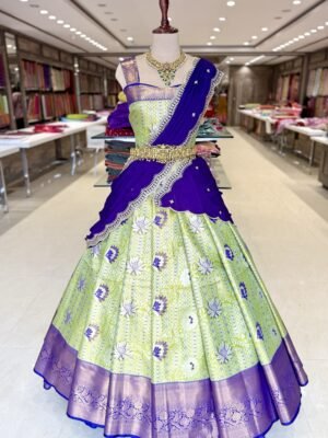 Kanchi tissue Lehenga with self blouse along with raw slik cut work dupatta. (Full set)