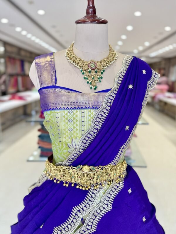 Kanchi tissue Lehenga with self blouse along with raw slik cut work dupatta. (Full set) - Image 2