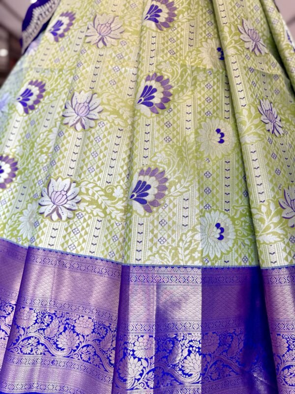 Kanchi tissue Lehenga with self blouse along with raw slik cut work dupatta. (Full set) - Image 4