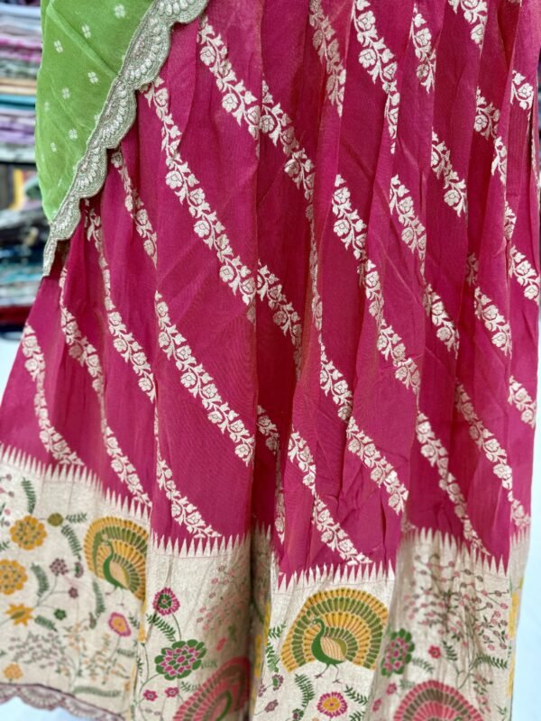 Tissue Lehenga along with Pythani border with self blouse along with dola slik cutwork dupatta semi stitch (full set) - Image 4
