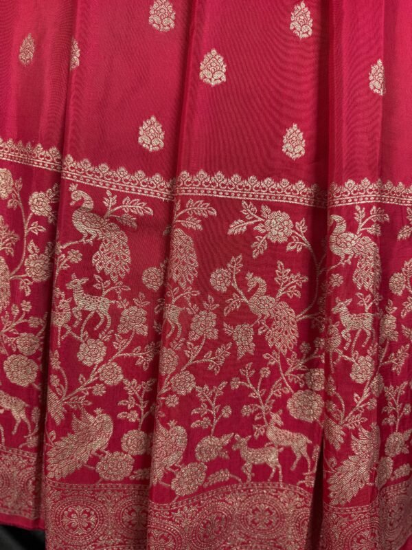 Dola slik lehenga with contrast position print blouse along with cut work dupatta (full set) - Image 4