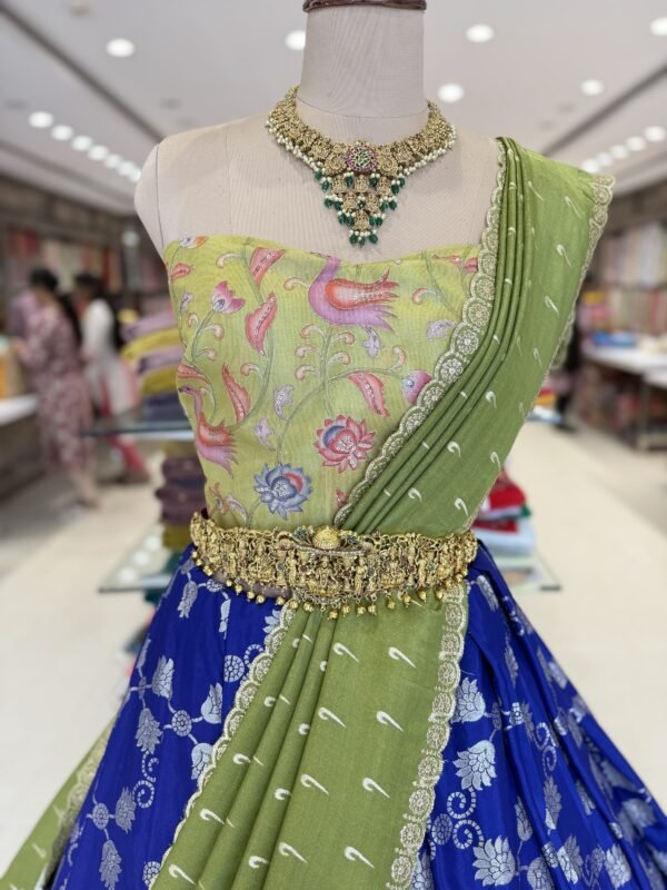 Dola slik lehenga with border along with tissue cut work dupatta contract position print blouse (full set) - Image 2