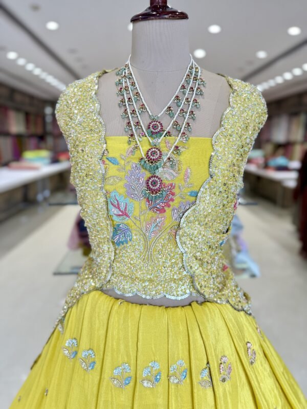 Tissue Lehenga fabric along with thread and kardana work with blouse contrast cutwork dupatta (fullest) - Image 2